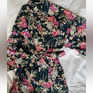 Autograph Floral Kimono Robe - Black and Pink